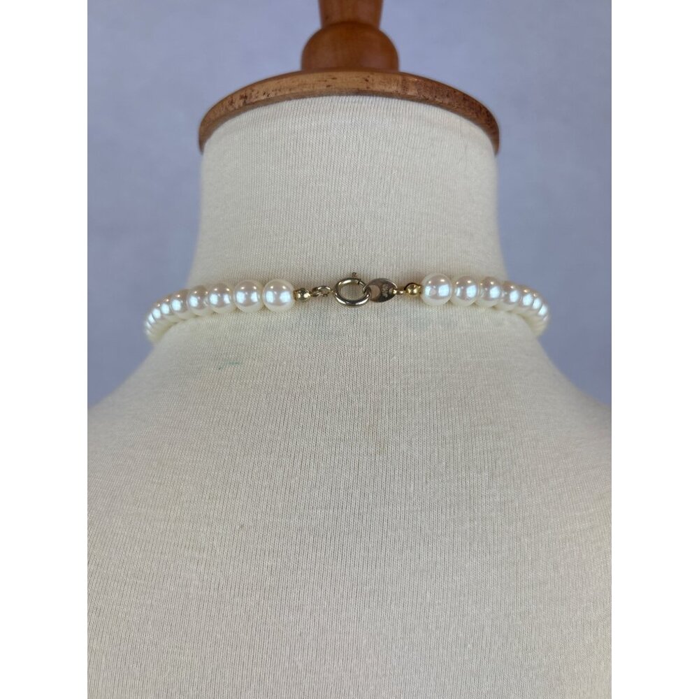 Vintage Faux Pearl Necklace Gold-Tone Accents Japan 18 Inches - Picture 3 of 6